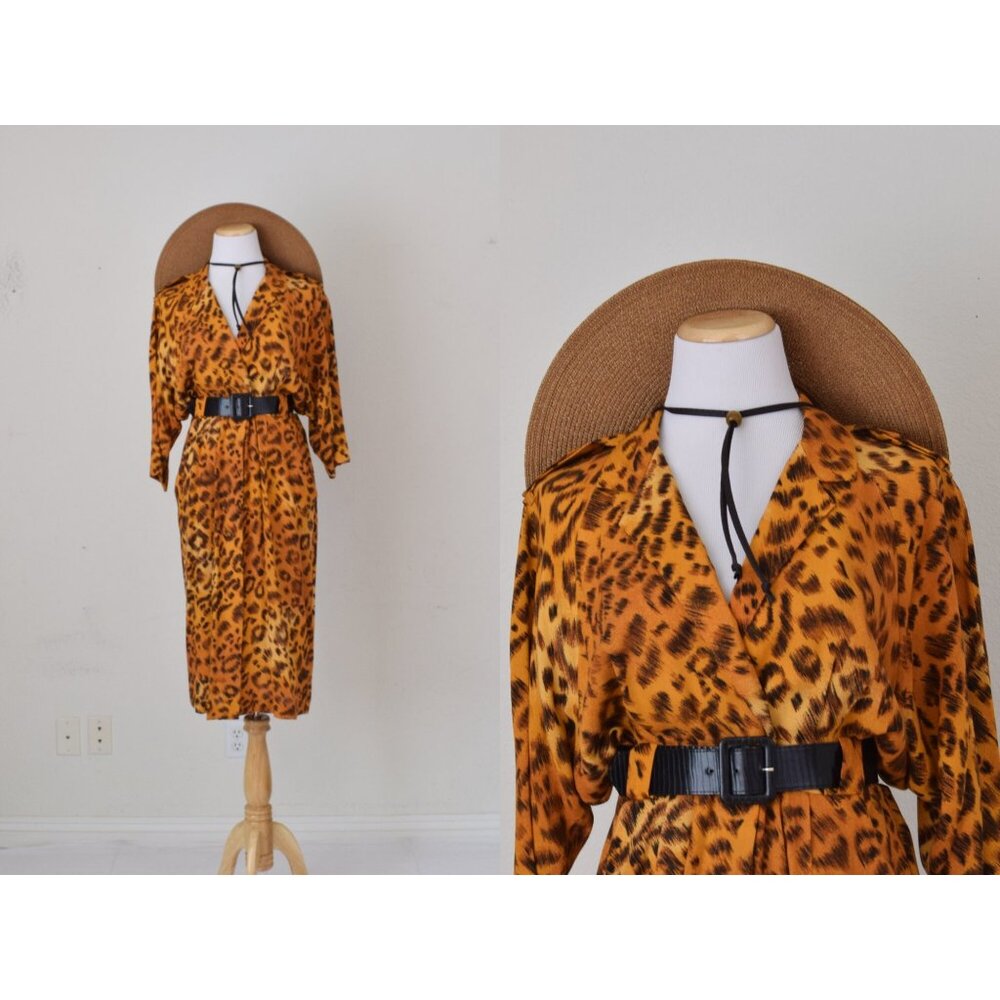 Vintage 80s Animal Print Rayon‎ dress by  Sarah Taylor | size 11/12